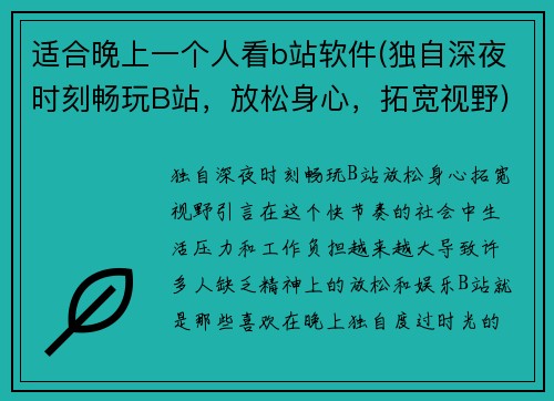 适合晚上一个人看b站软件(独自深夜时刻畅玩B站，放松身心，拓宽视野)